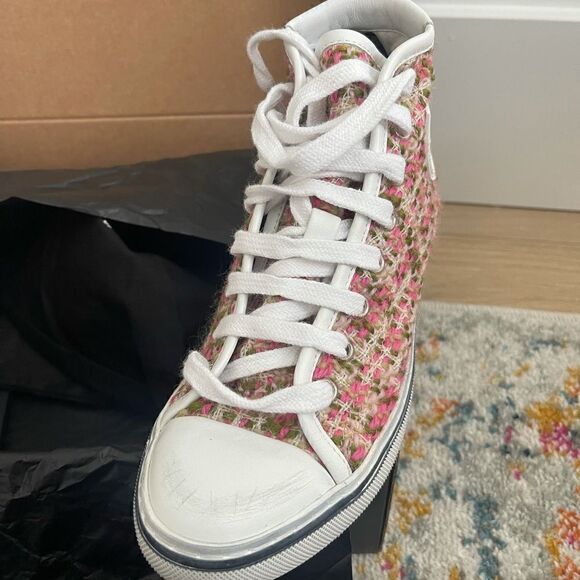 SAINT LAURENT WOMANS MALIBU  BEDFORD TWEED HIGH TOP SNEAKERS - Picture 10 of 14